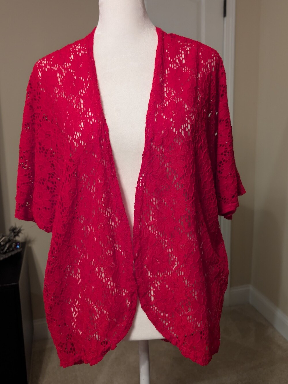 Say Anything Red Floral Lace Kimono Cardigan